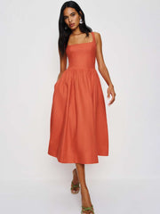 Janu Linen Dress - Red Coral