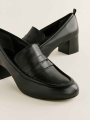 Franca Heeled Loafer - Black Leather