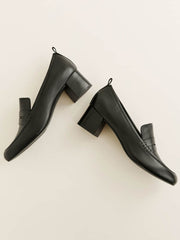 Franca Heeled Loafer - Black Leather