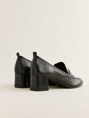 Franca Heeled Loafer - Black Leather