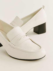 Franca Heeled Loafer - White Leather