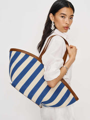 Lucia Tote Bag - Cassis Blue Stripe Canvas