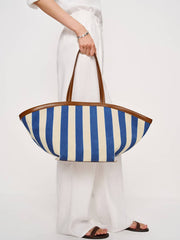 Lucia Tote Bag - Cassis Blue Stripe Canvas
