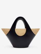 Siena Top Handle Tote - Black Leather Natural Raffia