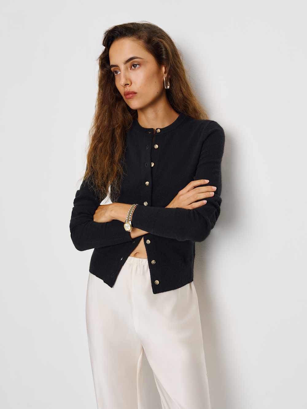 Farren Cashmere Crew Cardigan - Black