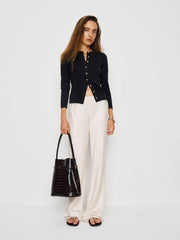Farren Cashmere Crew Cardigan - Black