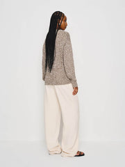 Finley Oversized Cotton Crew - Shitake Fior Di Latte Marl
