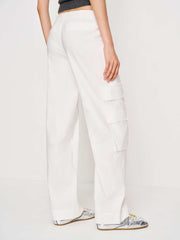 Vida Poplin Low Rise Cargo Pant - Bright White