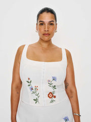 Juliet Linen Top Es - White