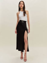 Petites Layla Satin Skirt With Slit - Black