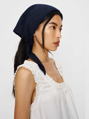 Goldie Cashmere Blend Triangle Scarf - Navy Pointelle