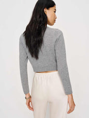 Gracie Cashmere Crew Cardigan - Floral Embroidery