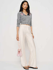 Gracie Cashmere Crew Cardigan - Floral Embroidery