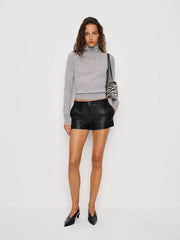 Veda Taylor Low Rise Leather Micro Short - Black