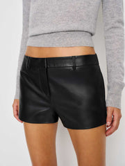 Veda Taylor Low Rise Leather Micro Short - Black