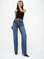 Val 90s Mid Rise Straight Short Jeans - Pelican