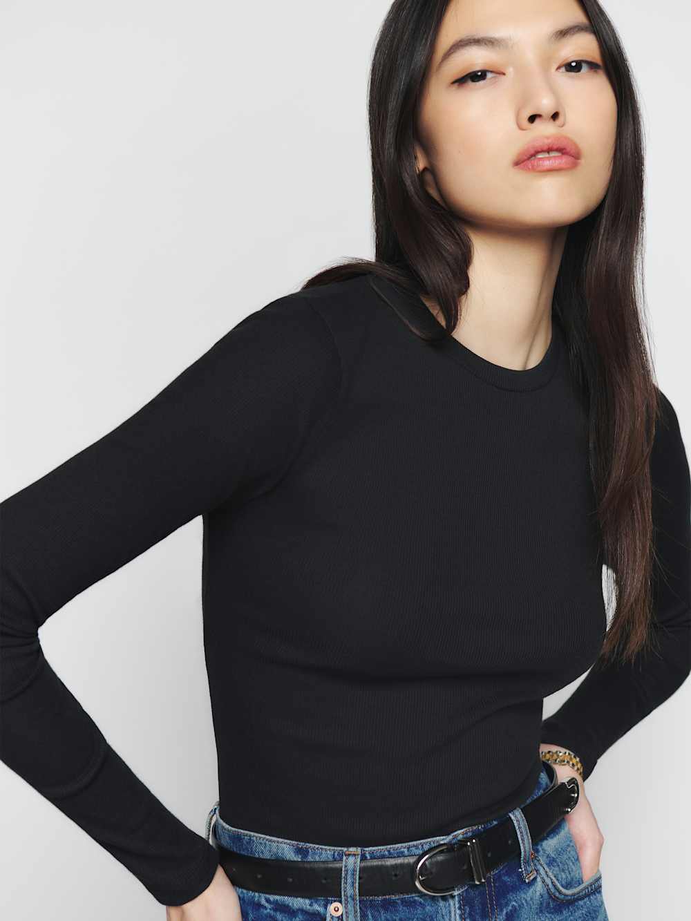 Davy Long Sleeve Crewneck Tee - Black