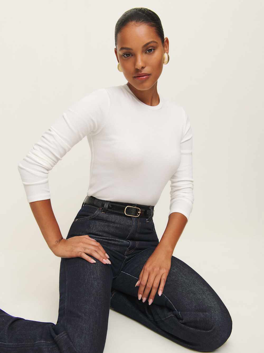 Davy Long Sleeve Crewneck Tee - White