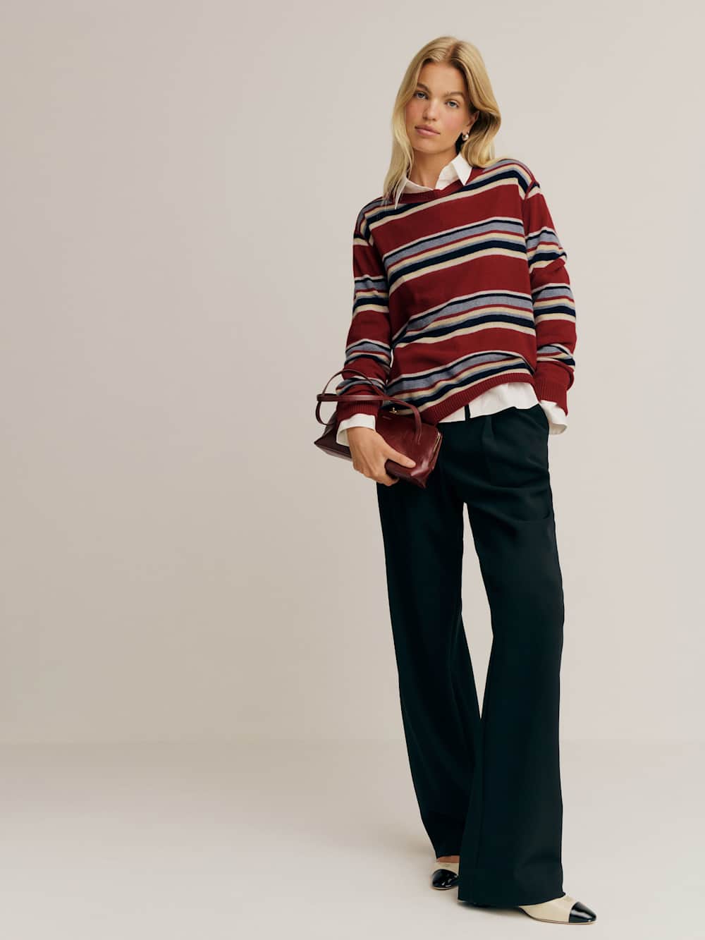 Cashmere Boyfriend Sweater - Crimson Multi Stripe