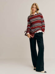 Cashmere Boyfriend Sweater - Crimson Multi Stripe