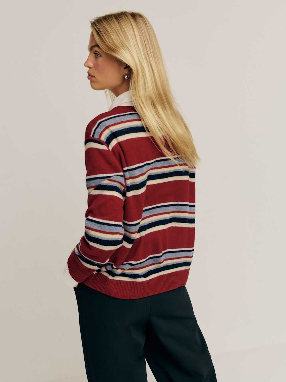 Cashmere Boyfriend Sweater - Crimson Multi Stripe