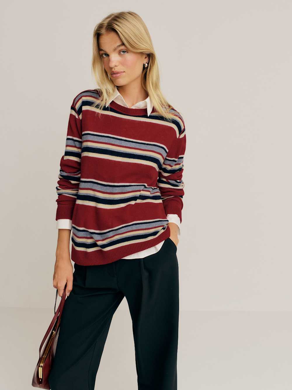 Cashmere Boyfriend Sweater - Crimson Multi Stripe