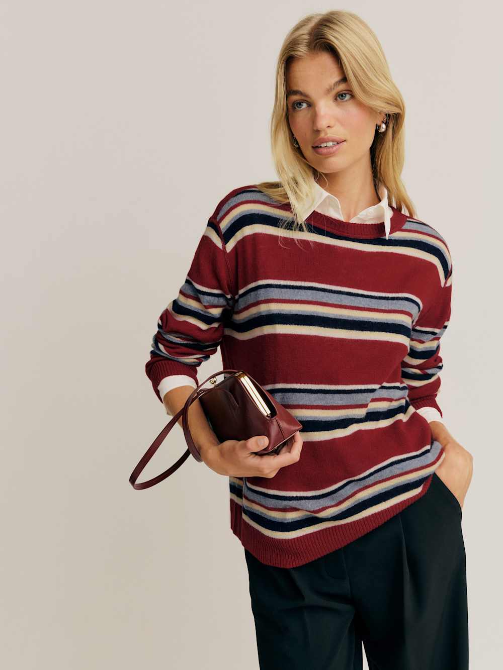 Cashmere Boyfriend Sweater - Crimson Multi Stripe