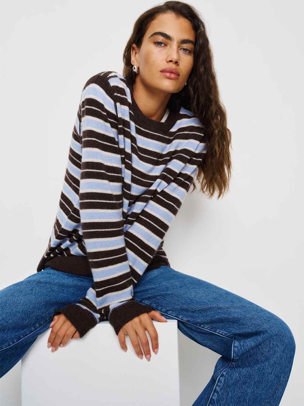 Cashmere Boyfriend Sweater - Ice Water Multi Stripe