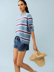 Cashmere Boyfriend Sweater - Bluebell Multi Stripe