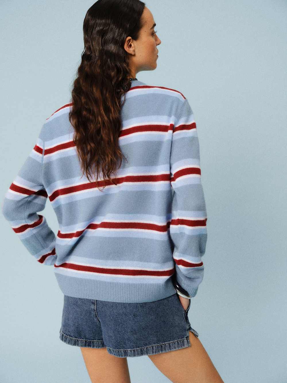 Cashmere Boyfriend Sweater - Bluebell Multi Stripe