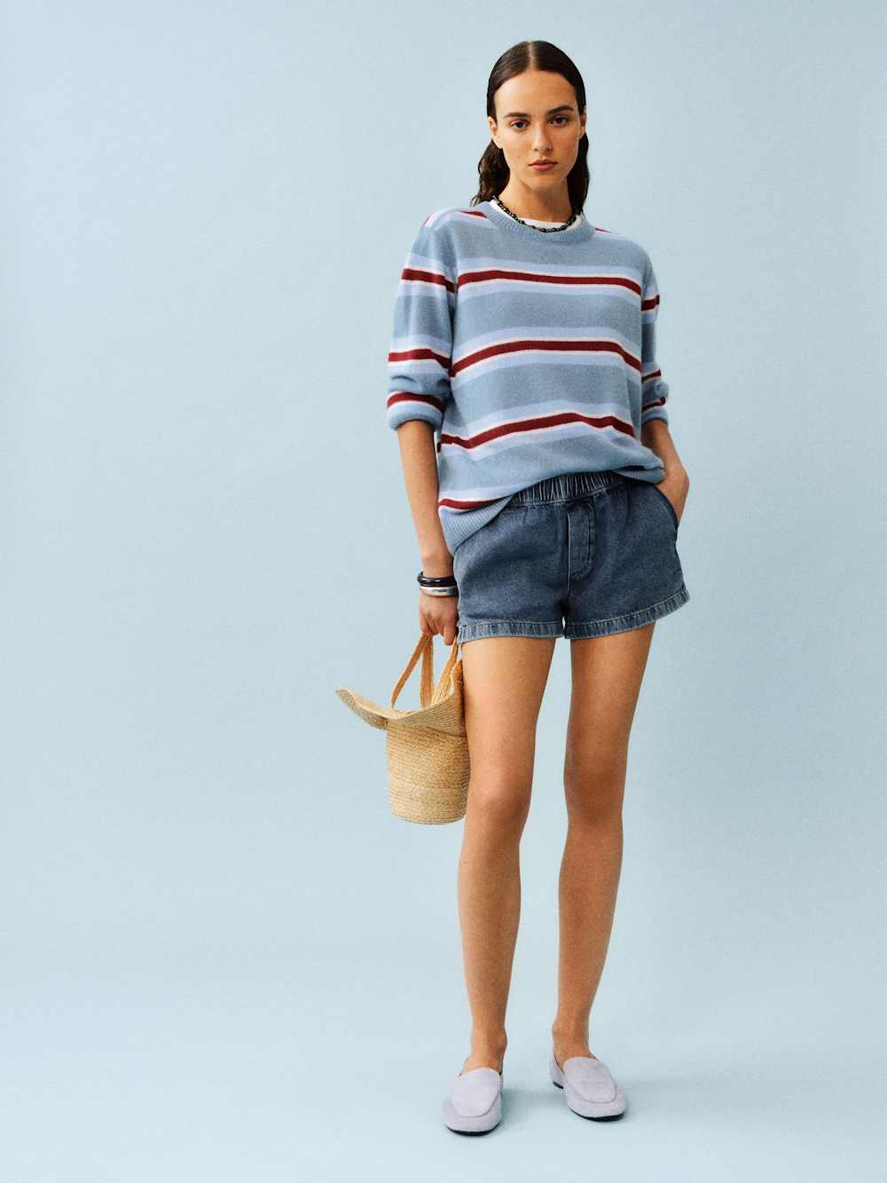 Cashmere Boyfriend Sweater - Bluebell Multi Stripe