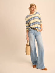 Cashmere Boyfriend Sweater - Parmesan Multi Stripe