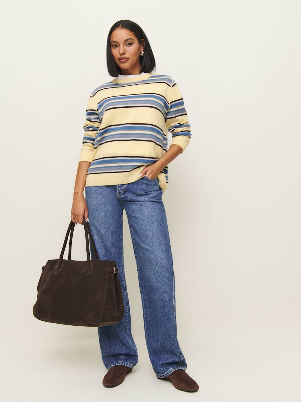 Cashmere Boyfriend Sweater - Parmesan Multi Stripe