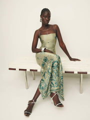Frankie Silk Dress - Sage Border