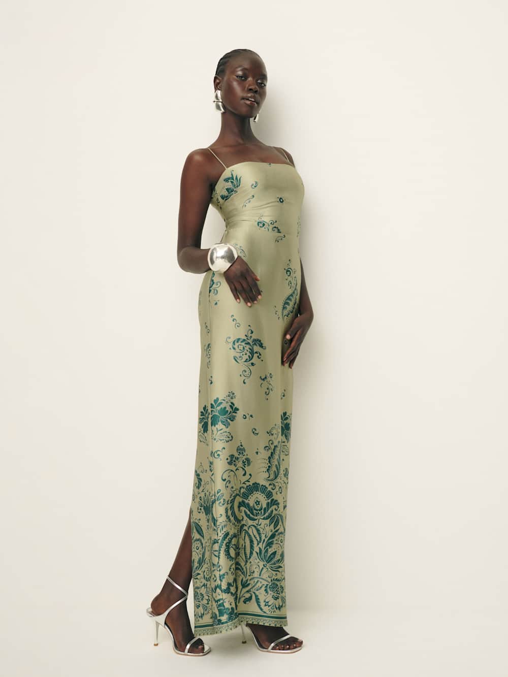 Frankie Silk Dress - Sage Border