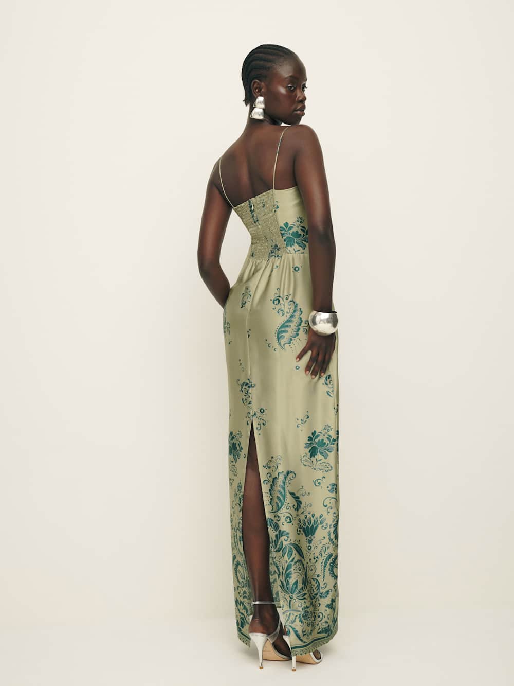 Frankie Silk Dress - Sage Border