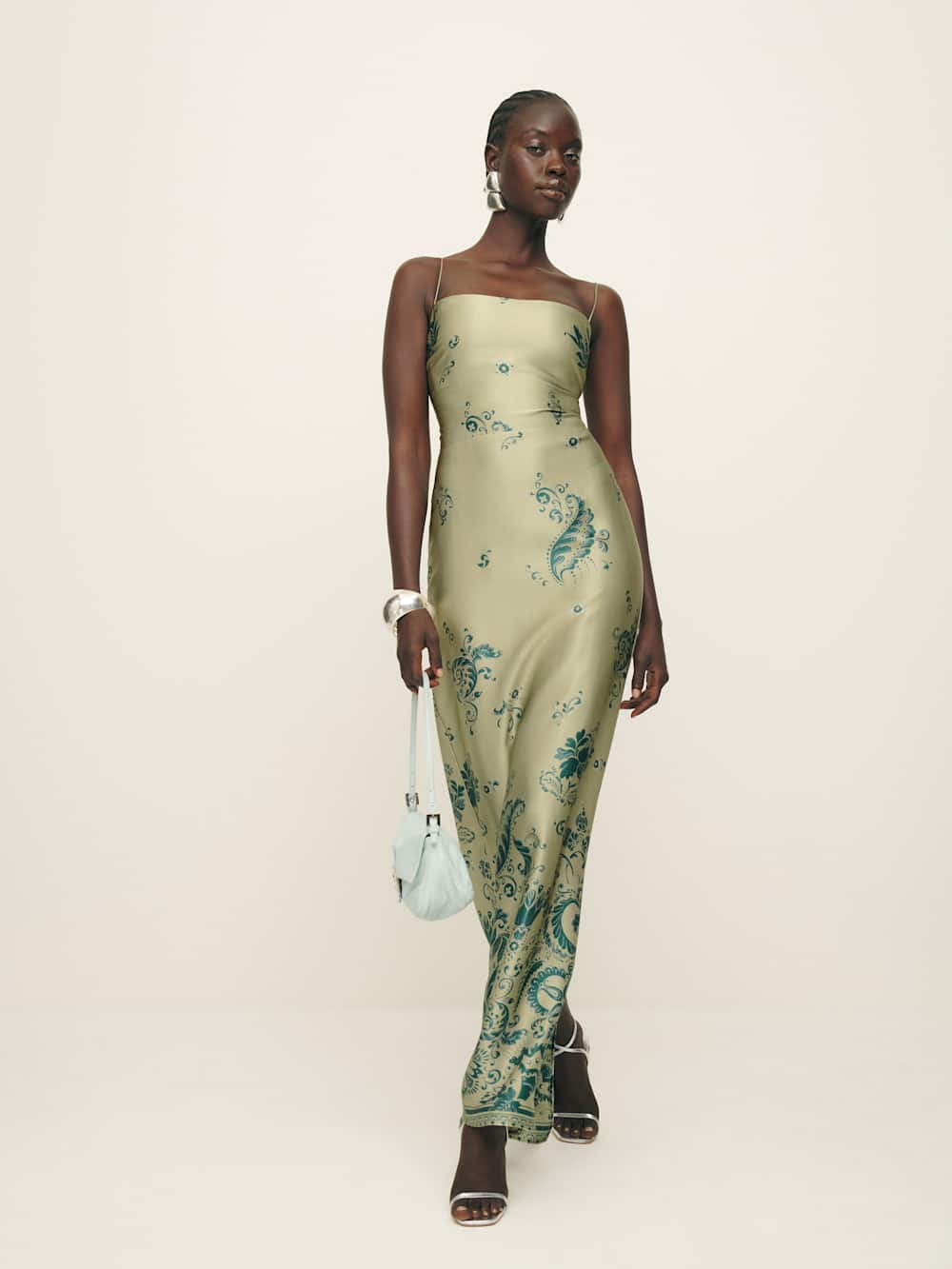 Frankie Silk Dress - Sage Border