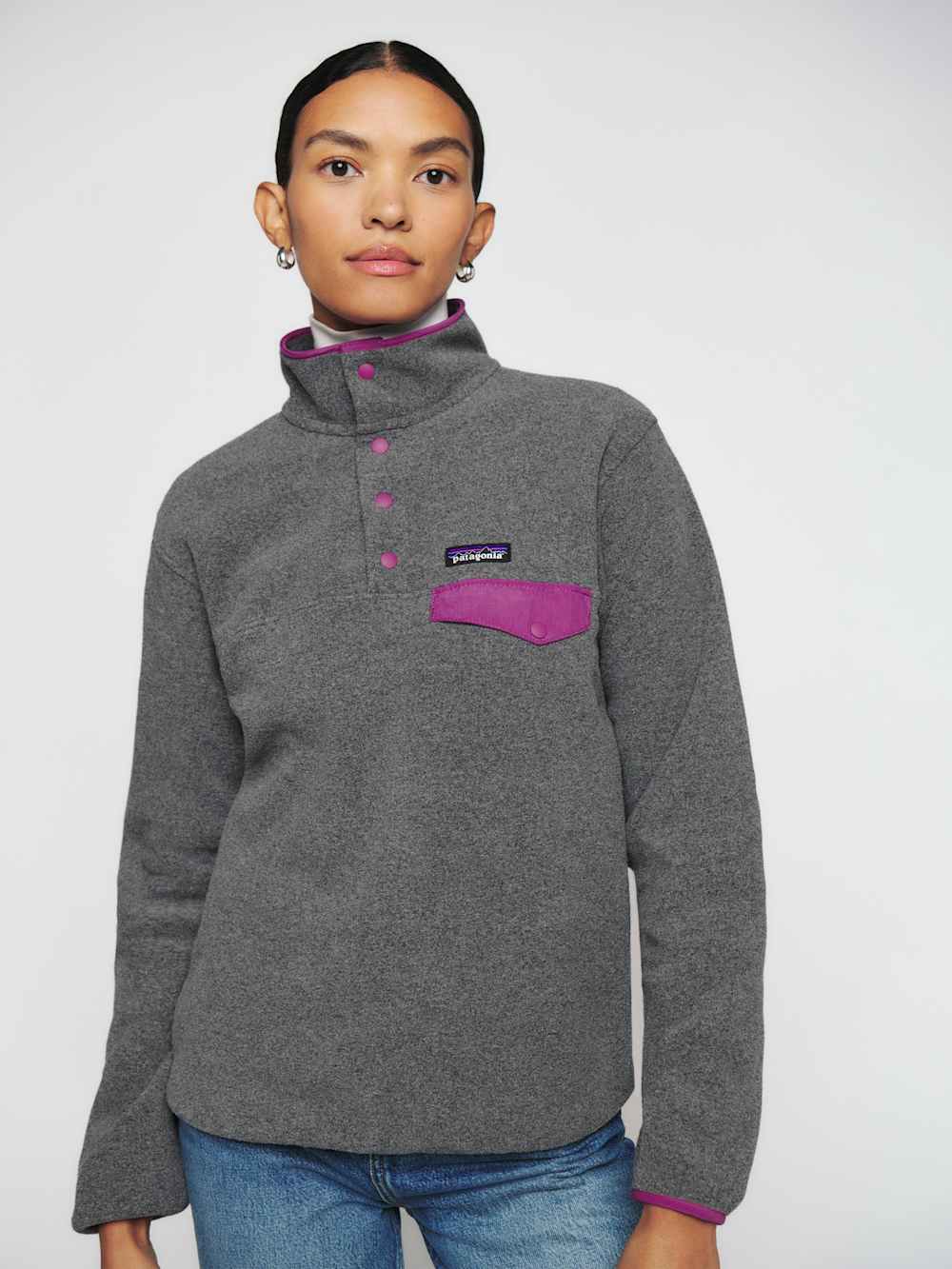 Patagonia W's Synchilla Snap-t Pullover - Nickel W/ Amaranth Pink