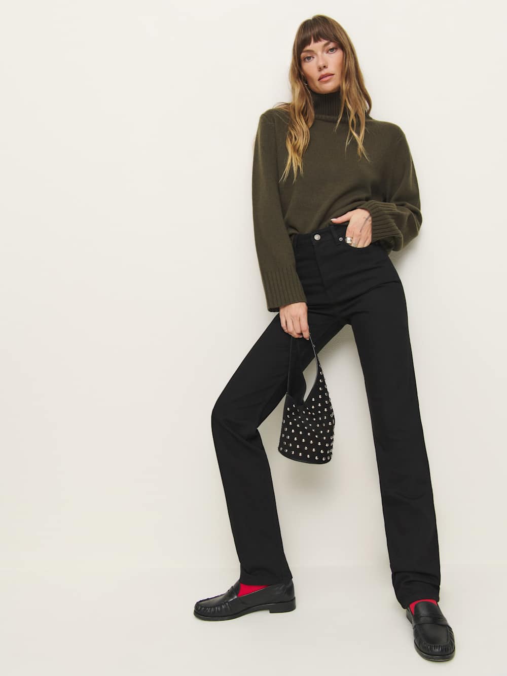 Cynthia High Rise Straight Long Jeans - Black