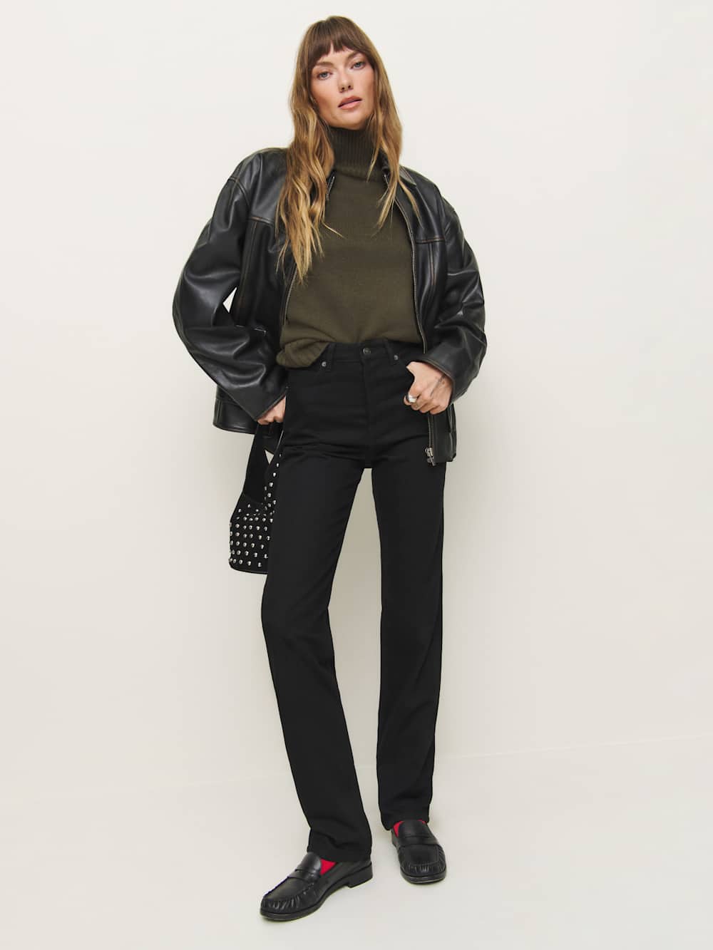 Cynthia High Rise Straight Long Jeans - Black
