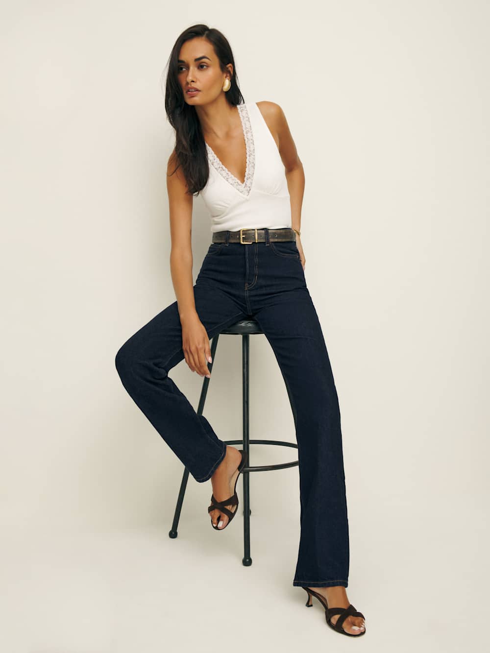 Cynthia High Rise Straight Long Jeans - Ondine