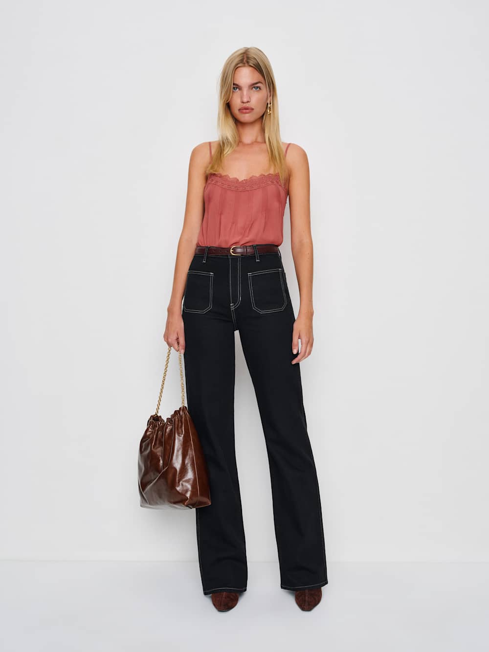 Alyssa Stretch High Rise Wide Leg Jeans - Black