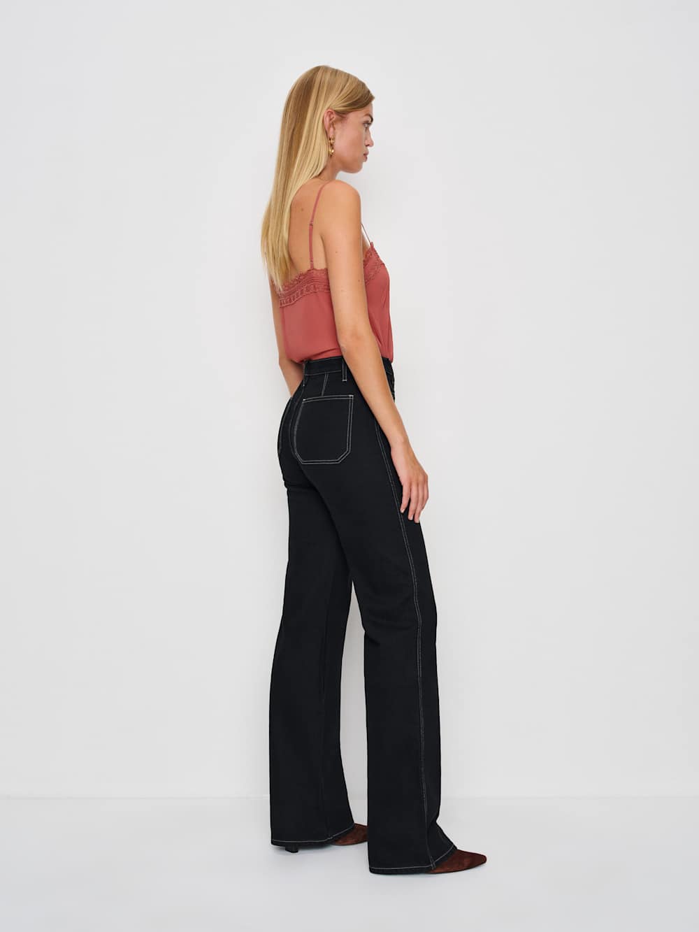 Alyssa Stretch High Rise Wide Leg Jeans - Black
