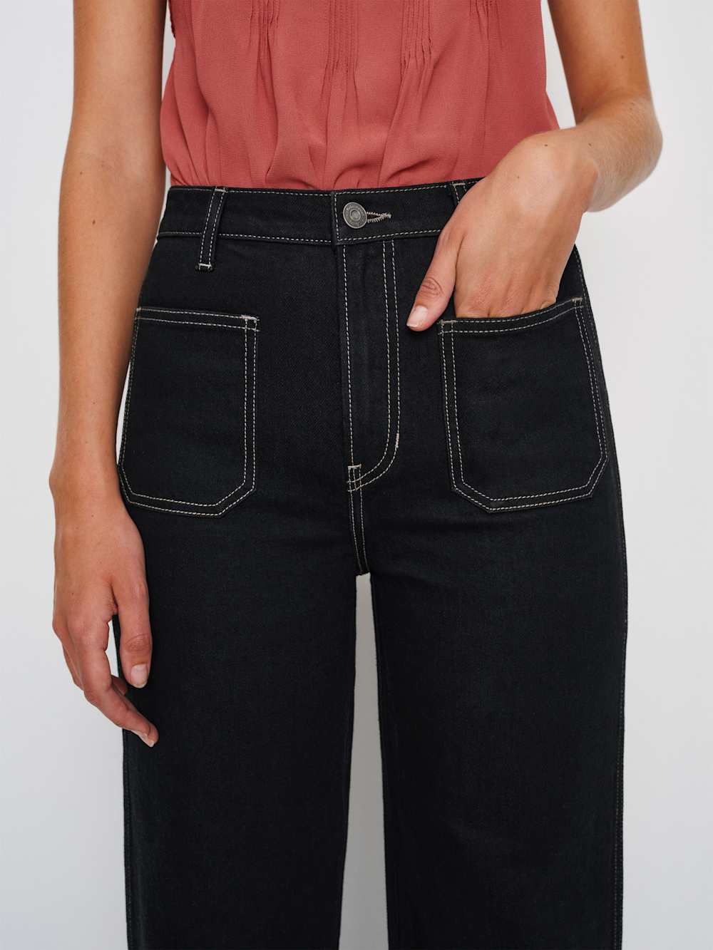 Alyssa Stretch High Rise Wide Leg Jeans - Black