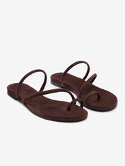 Ludo Toe Ring Strappy Flat Sandal - Espresso Suede