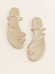 Ludo Toe Ring Strappy Flat Sandal - Gold