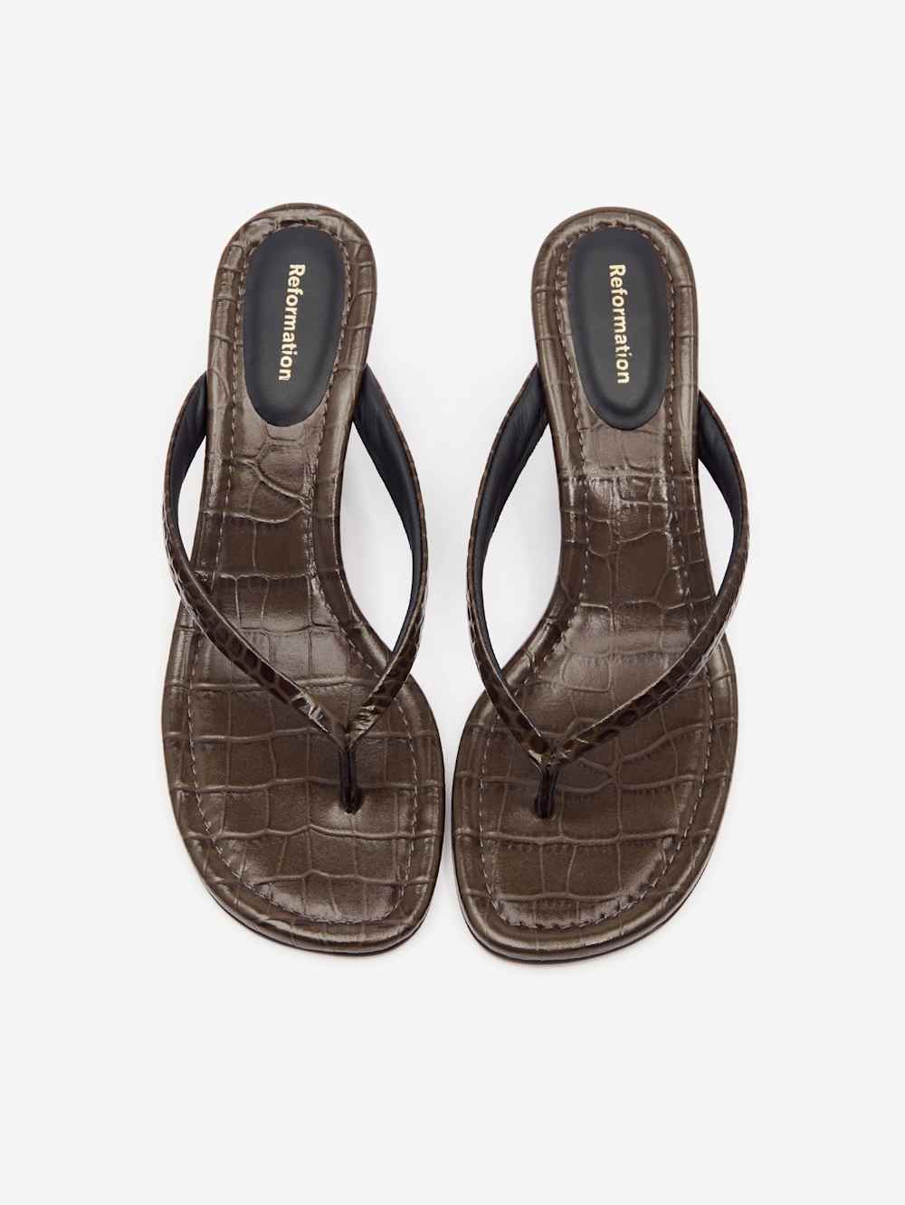 Amelia Thong Wedge Sandal - Brown Croc-effect