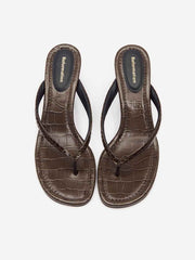 Amelia Thong Wedge Sandal - Brown Croc-effect