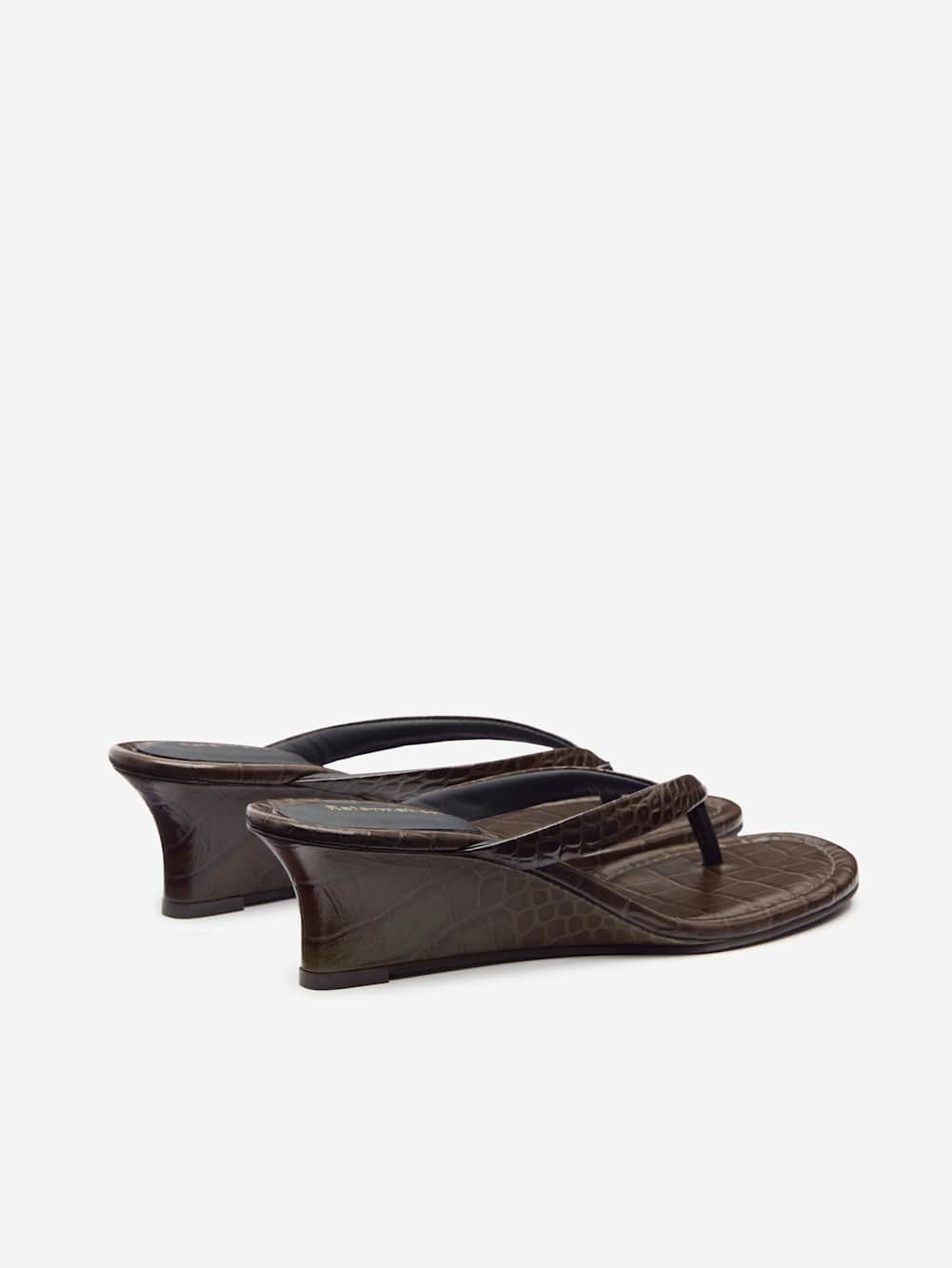 Amelia Thong Wedge Sandal - Brown Croc-effect