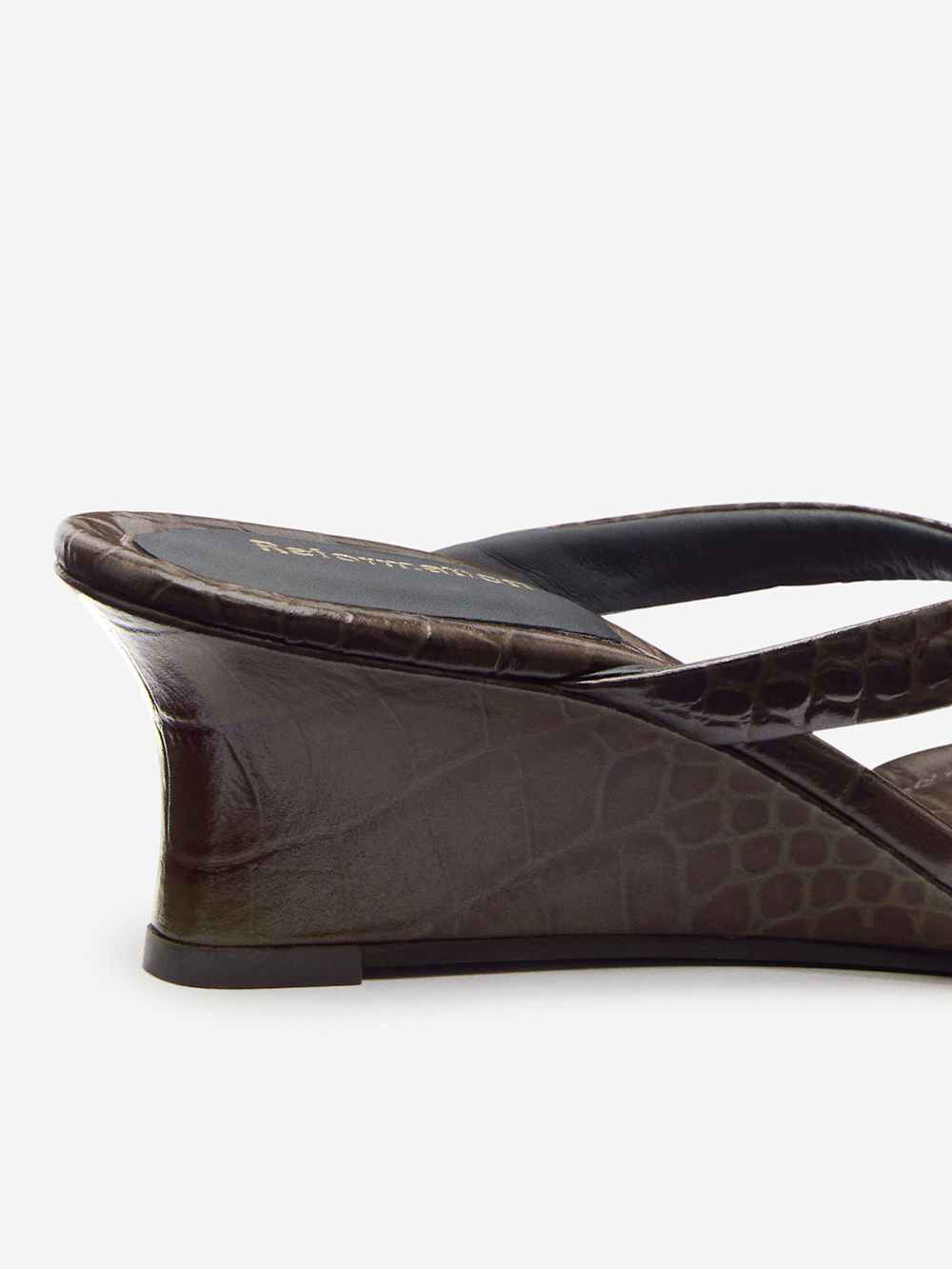 Amelia Thong Wedge Sandal - Brown Croc-effect